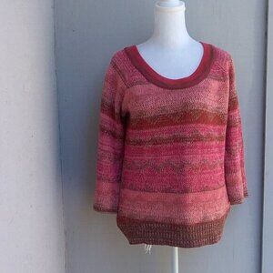 Anthropologie Ella Moss Sweater Women's Scoop Striped Red Pink Pullover Med